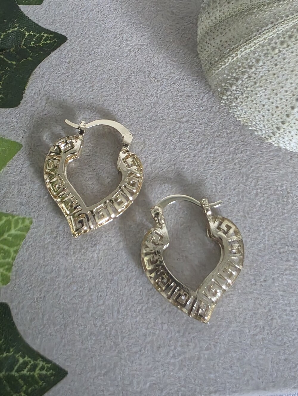 Gold Greek Key Heart Shaped Hoop Earrings